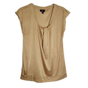 Mossimo Blouse Womens Medium Gold Scoop Neck Cap Sleeve Tunic Stretch Material